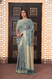 Avika Blue Cotton Ikat Silk Saree
